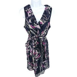 Motherhood Maternity Blue Floral Dress Size Medium Sleeveless Ruffle Sheer Lined